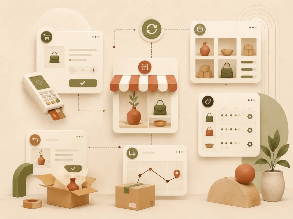 Illustration d'une reprise de boutique e-commerce avec analyse, maintenance et sécurisation.